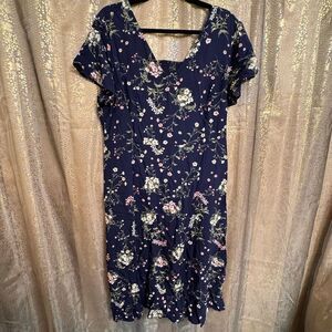 Old Navy Blue Fit & Flare Floral Spring Summer Lightweight Dress XL